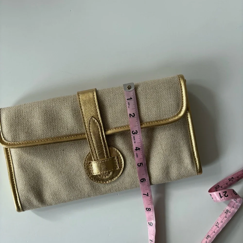 MODUS RIO || The‎ Adrian Linen + Leather Clutch Gold Beige
